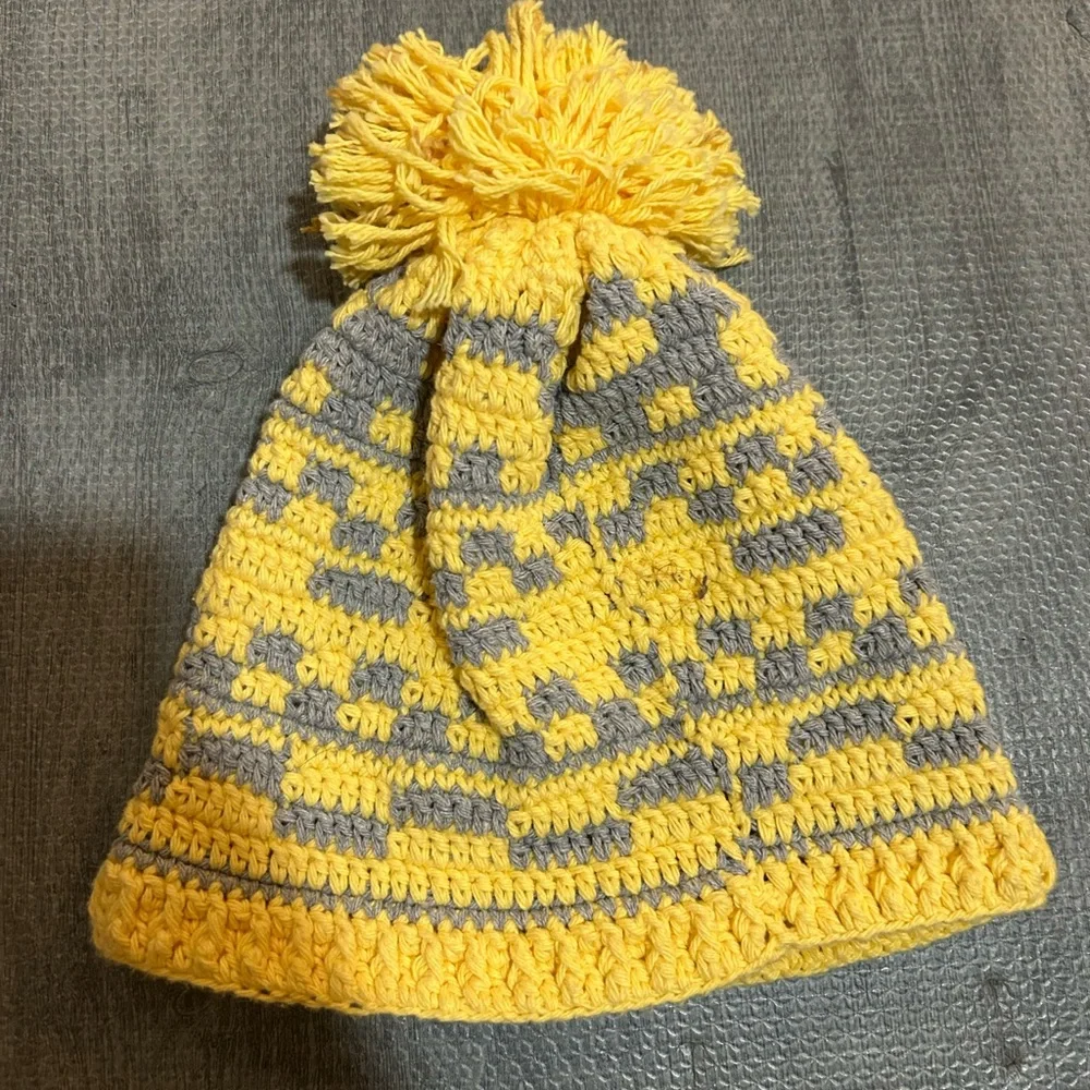 Yellow & Gray Pom Pom Women’s Beanie Hat